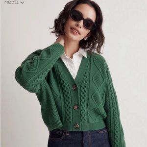 Madewell Forest Green Cable Knit Cardigan